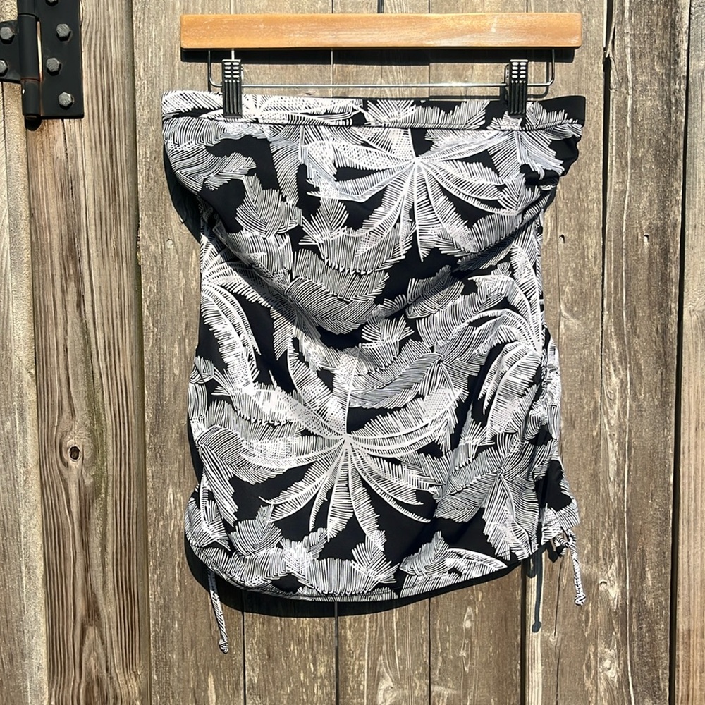 Penbrooke B/W Palm Tree Padded Bandeau Tankini Top w/Tie Sides,Size 10,NWOT